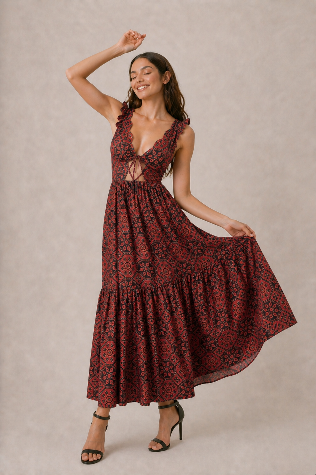 PRINTED MAXI DRESS WITH CUT-OUTS