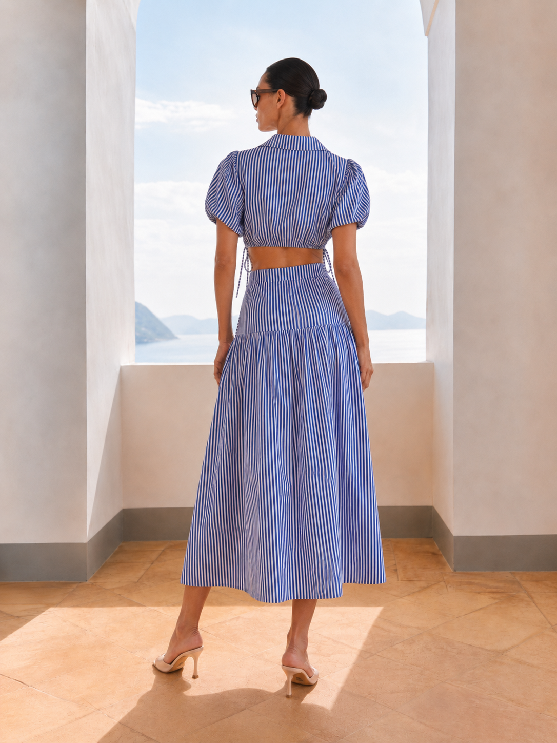STRIPE CROPPED SHIRT AND MAXI SKIRT SET