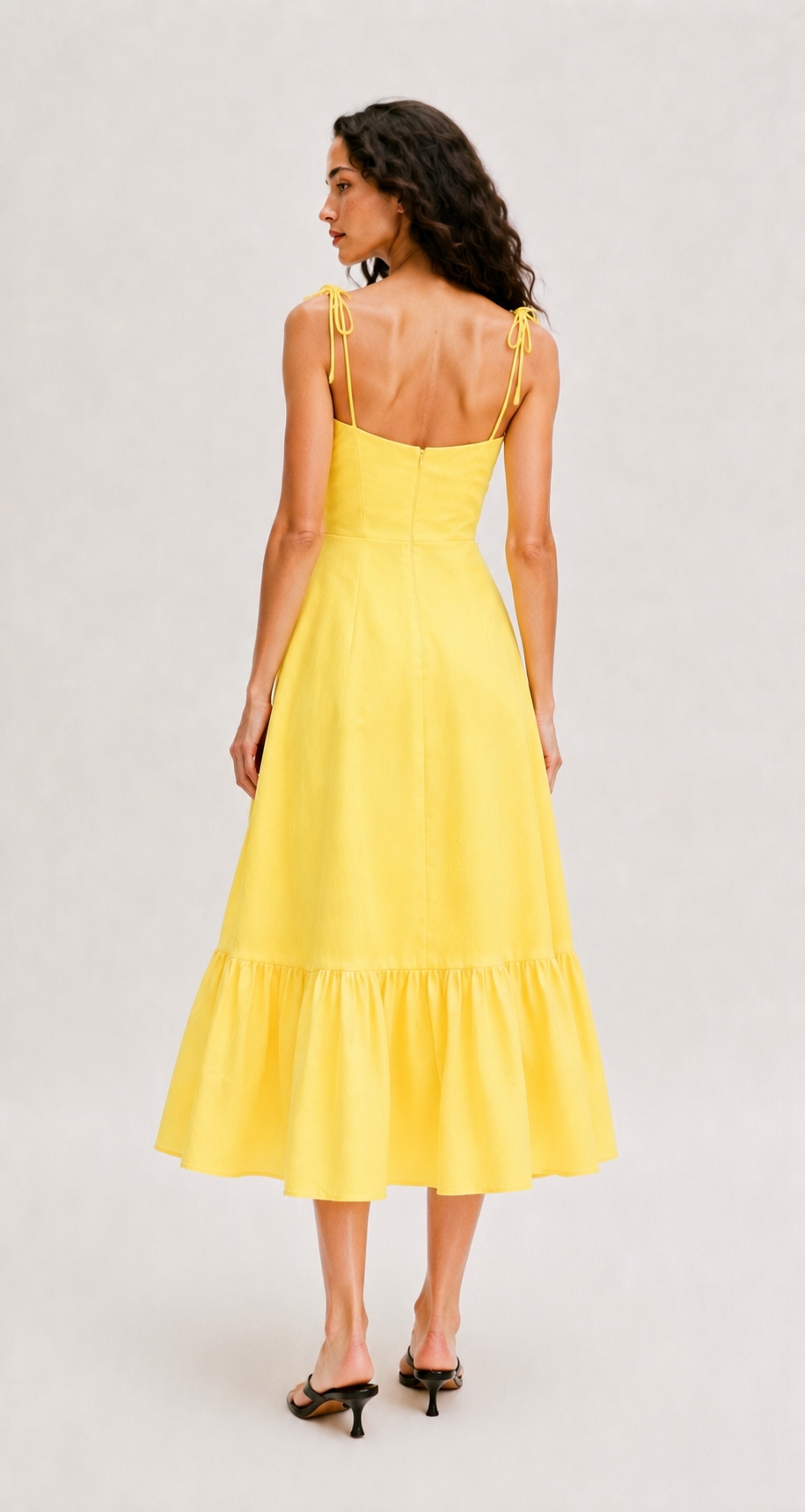 BUTTER YELLOW RUFFLED POPLIN DRESS