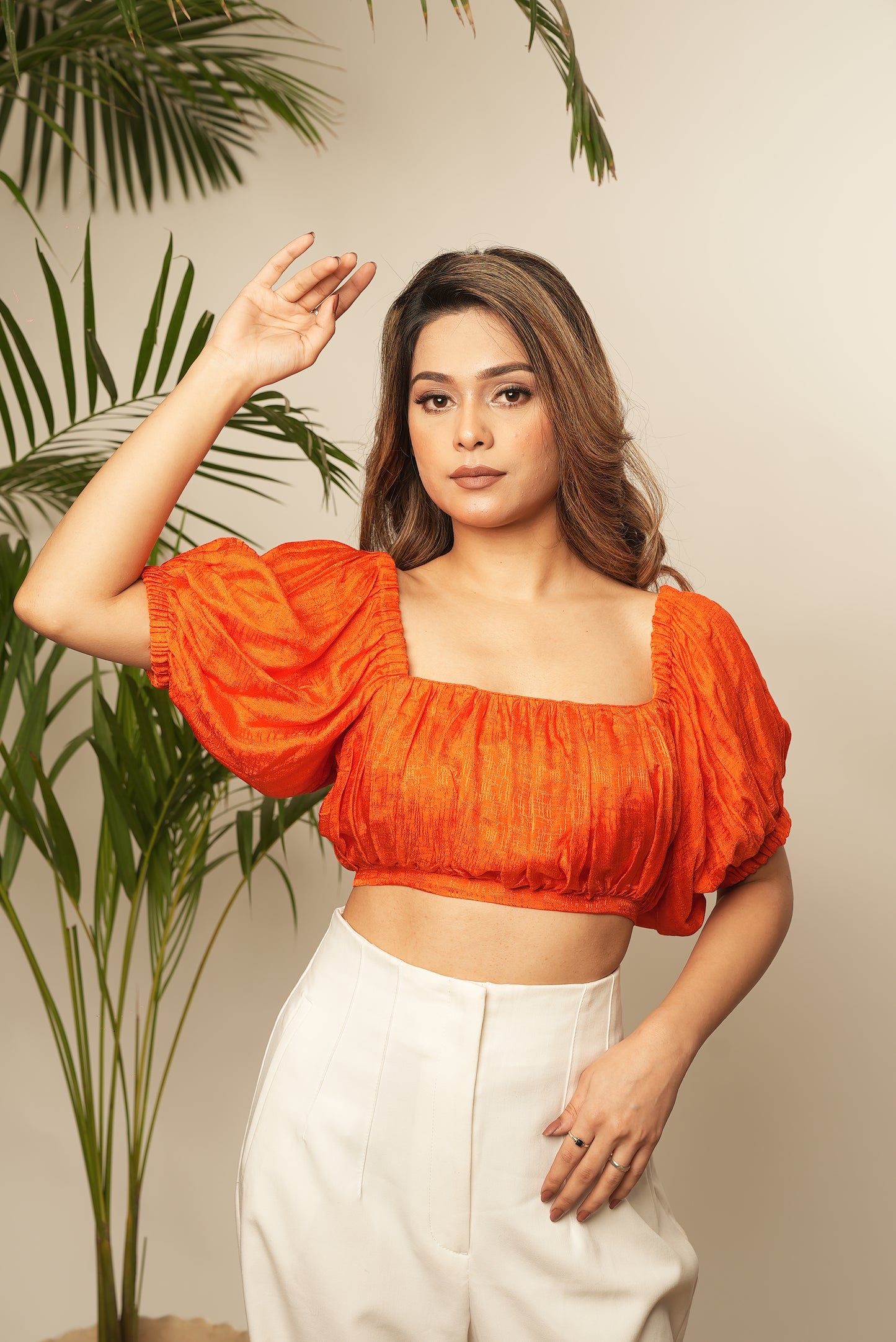 CROP TOP WITH PUFF SLEEVES