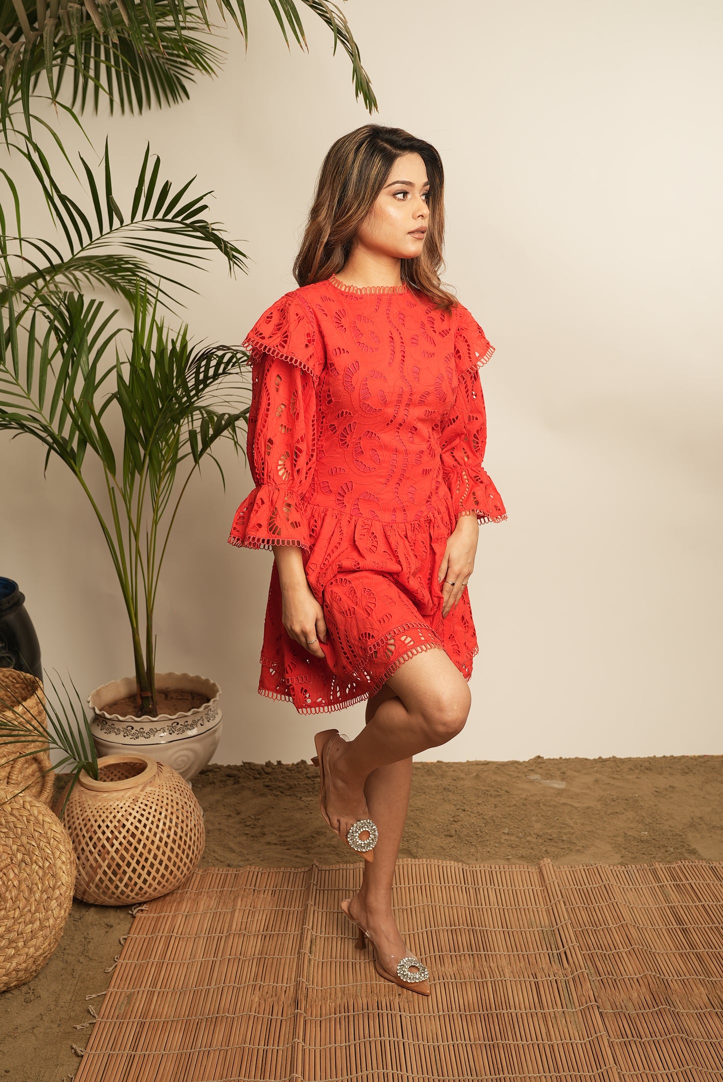 RED SCHIFFLI DRESS