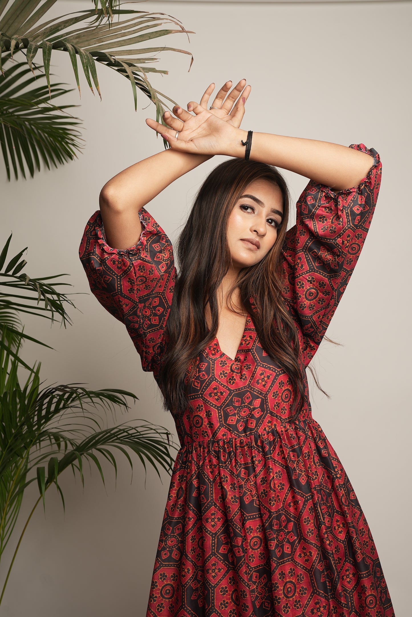 RED PRINTED MAXI DRESS