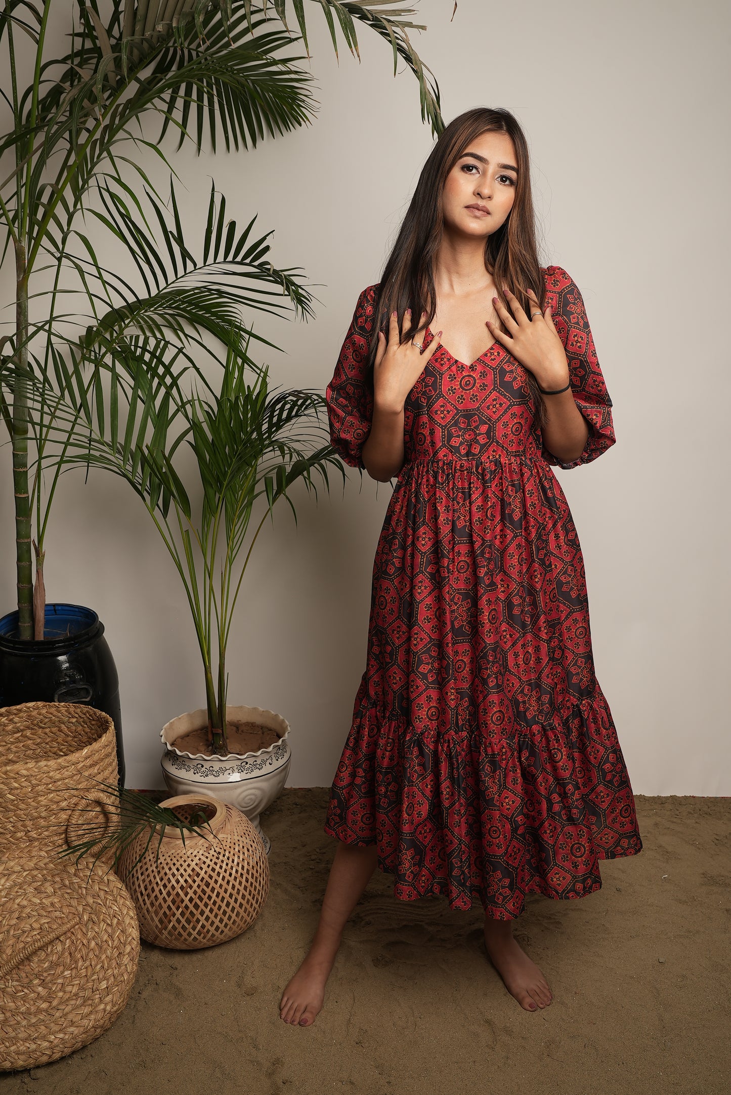 RED PRINTED MAXI DRESS