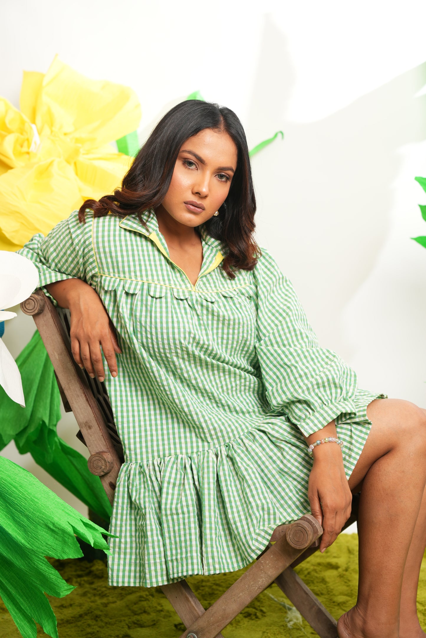 SHORT GINGHAM PRINT DRESS