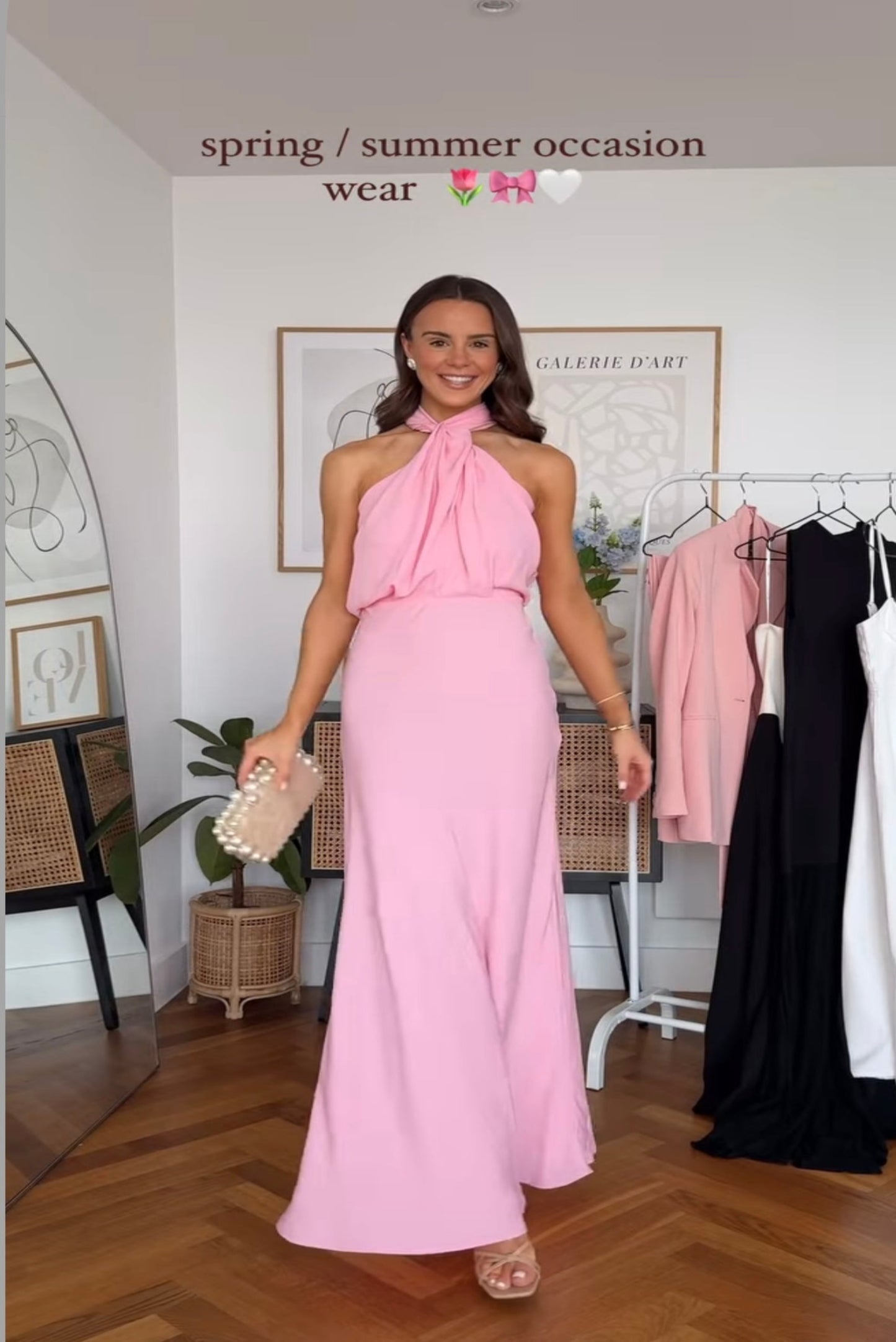 LIGHT PINK HALTER NECK DRESS