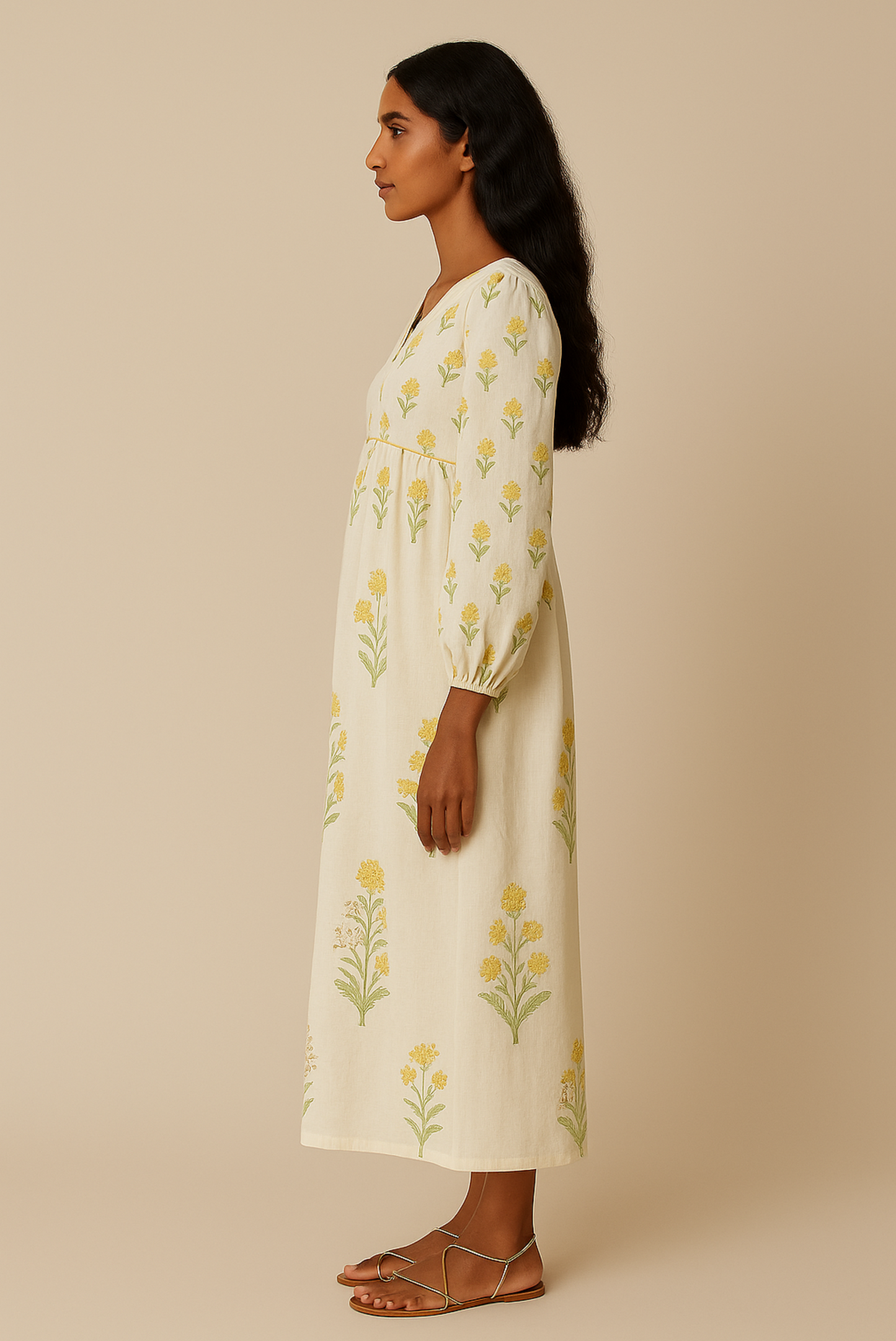 HAND-BLOCKED ORGANIC COTTON MAXI DRESS WITH POCKETS