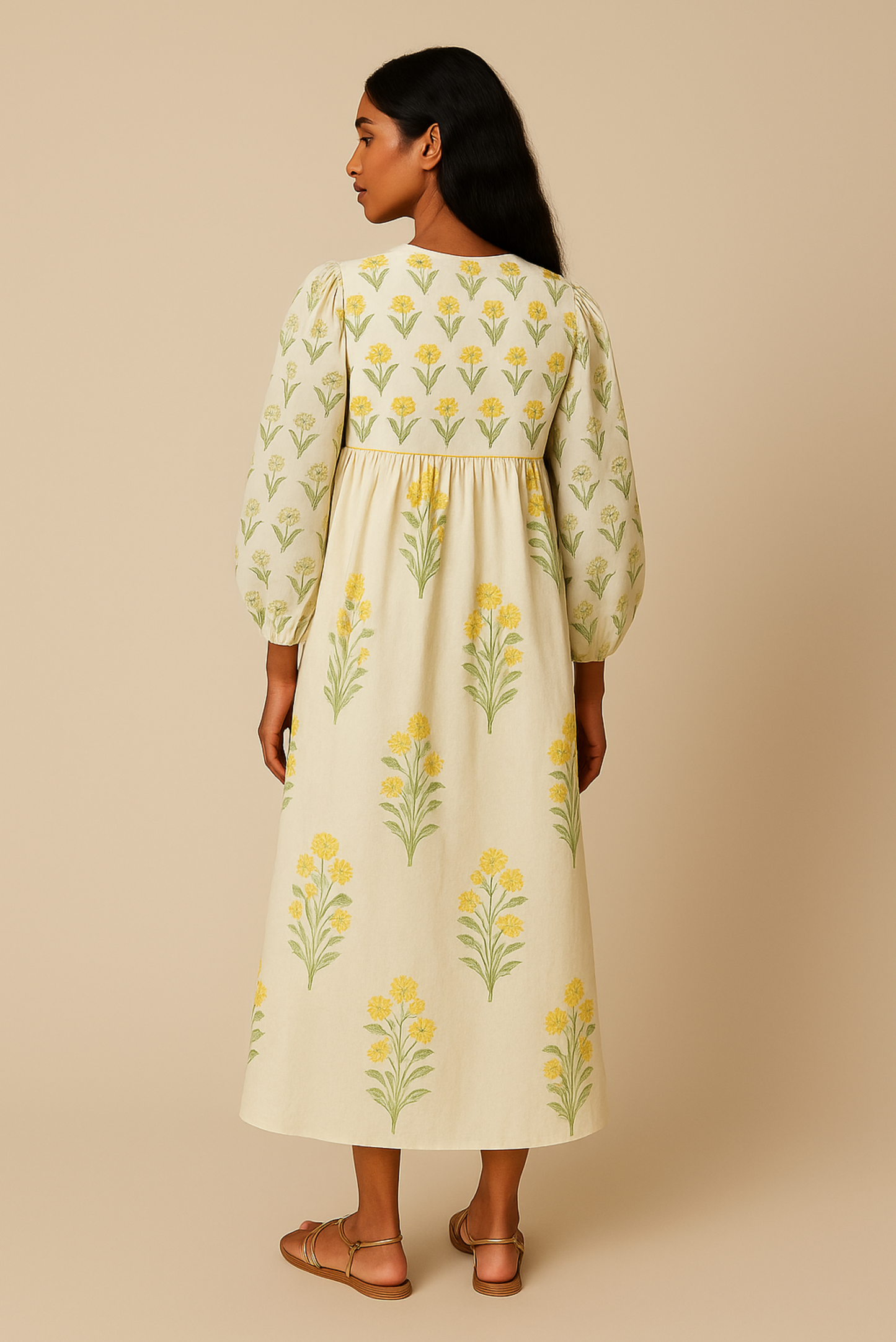 HAND-BLOCKED ORGANIC COTTON MAXI DRESS WITH POCKETS