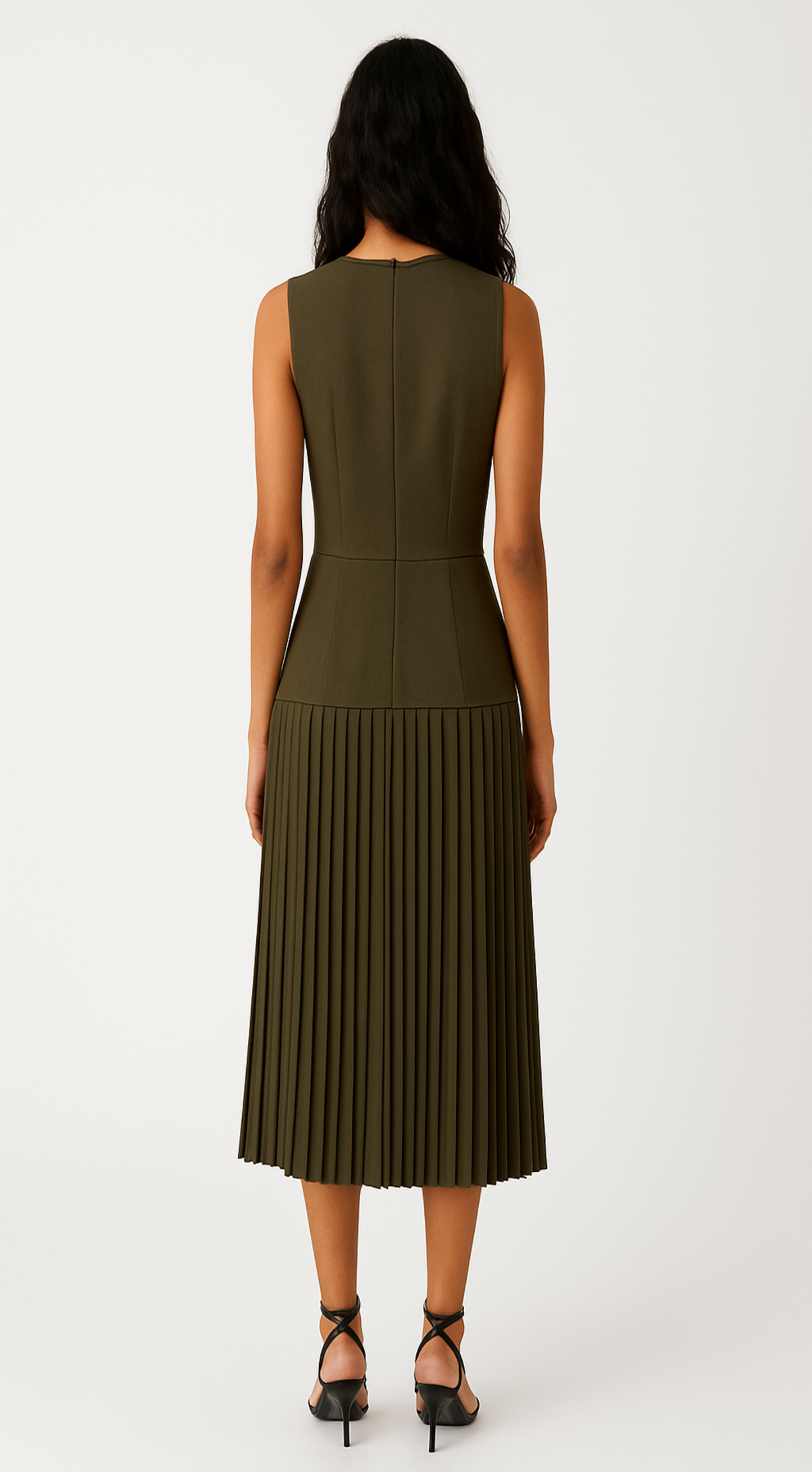 OLIVE GREEN SLEEVELESS MIDI DRESS