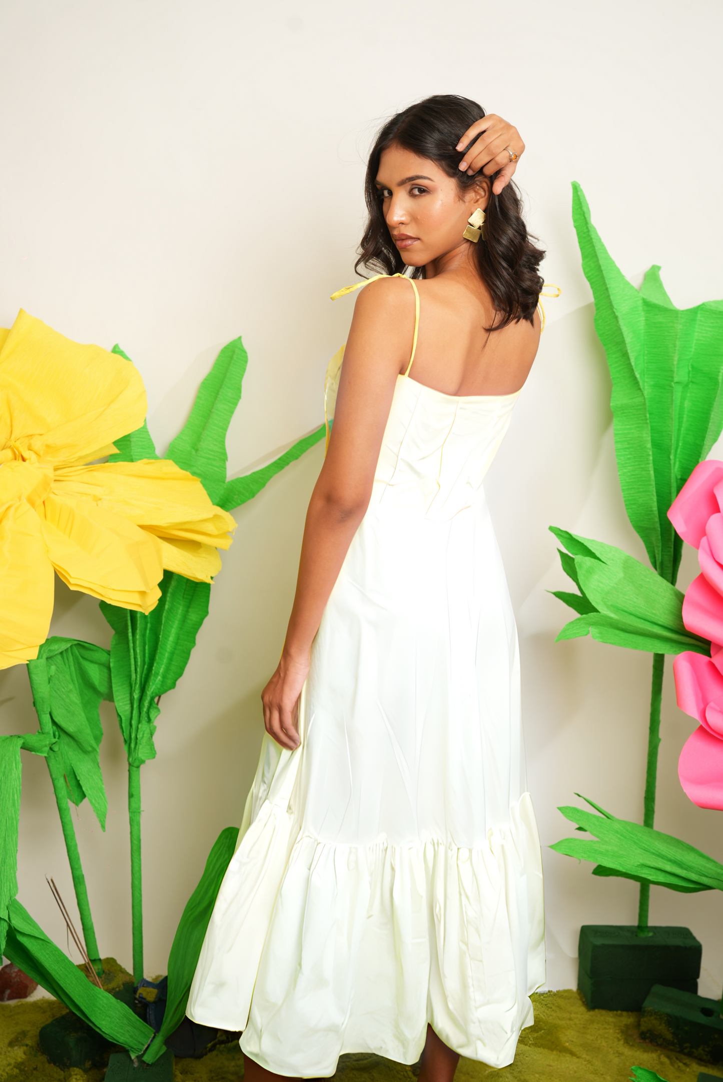 WHITE RUFFLED POPLIN DRESS