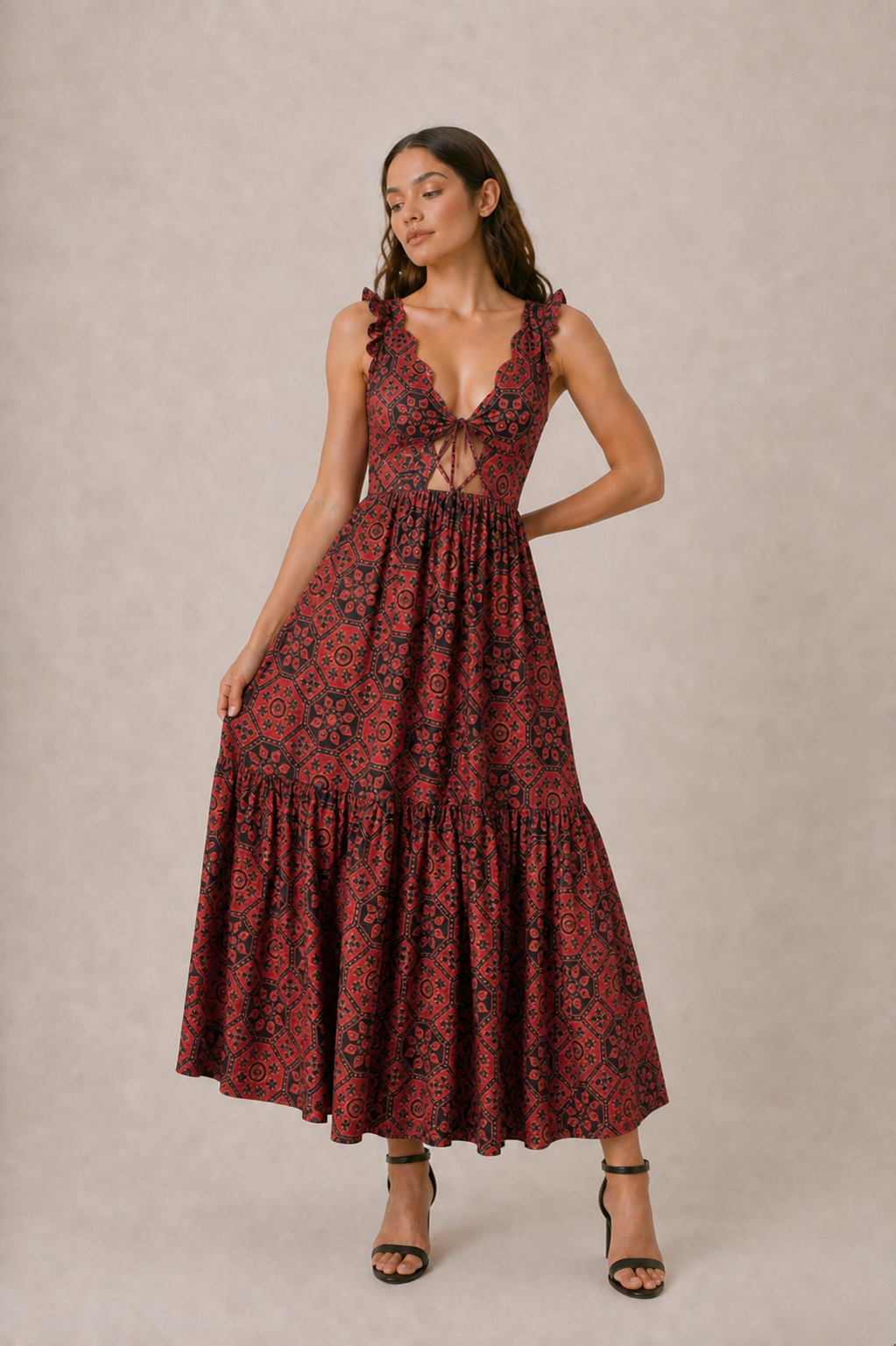 PRINTED MAXI DRESS WITH CUT-OUTS
