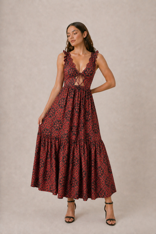 PRINTED MAXI DRESS WITH CUT-OUTS