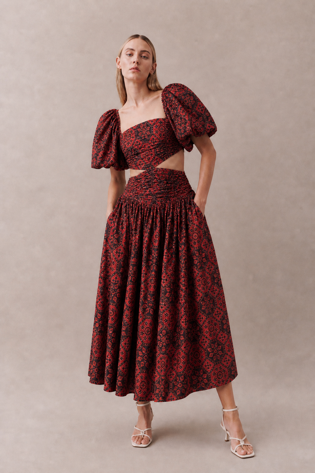 PRINTED MAXI DRESS WITH CUT-OUTS