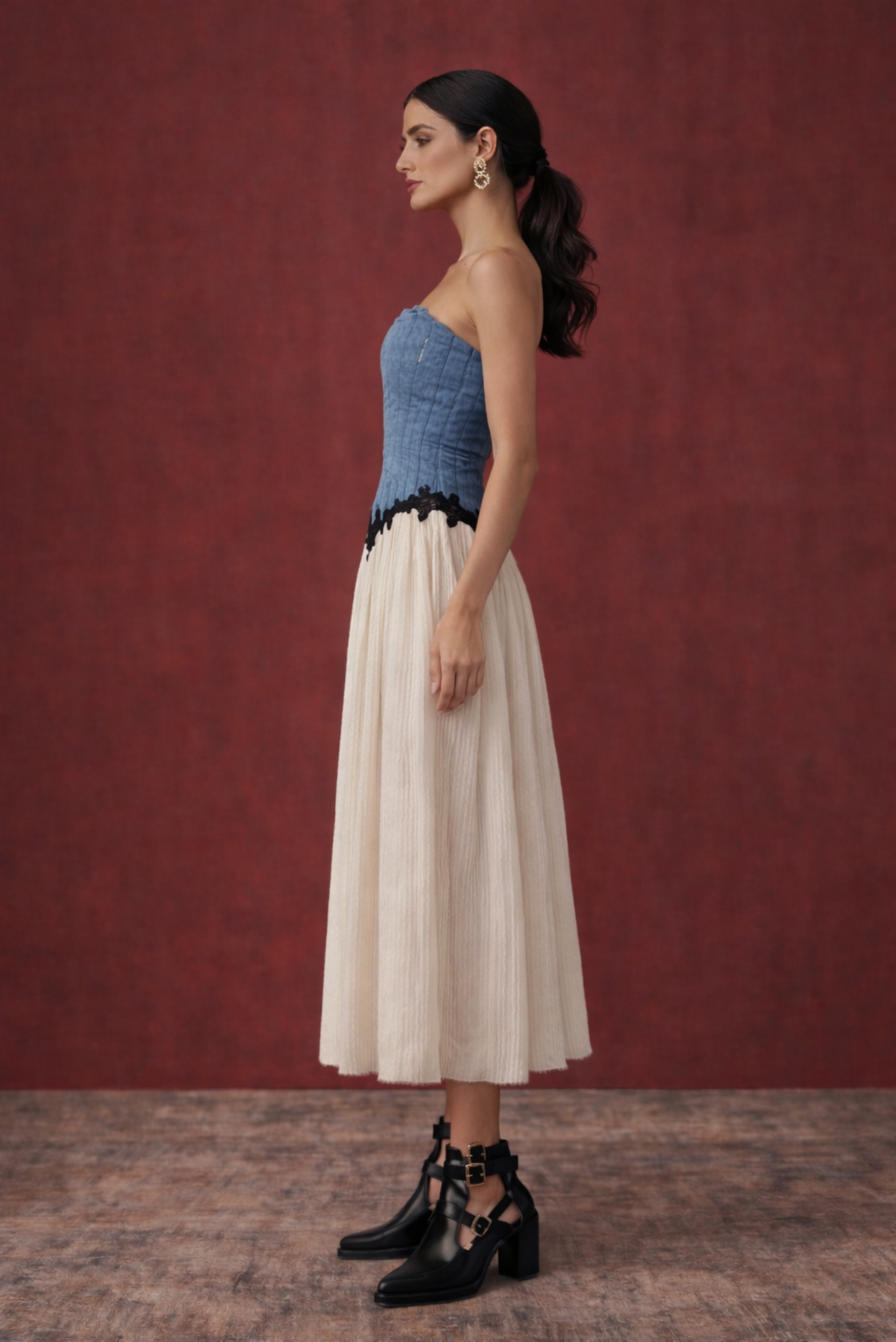 DENIM CORSET MIDI DRESS