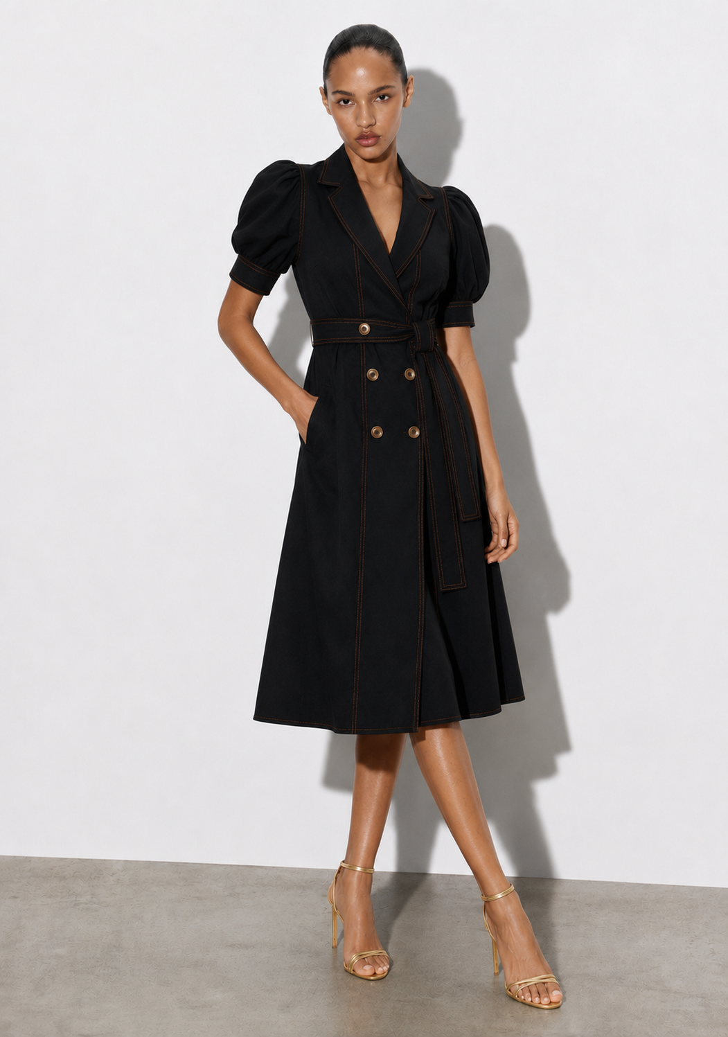 DENIM SHIRT DRESS WITH TIE-UP BELT