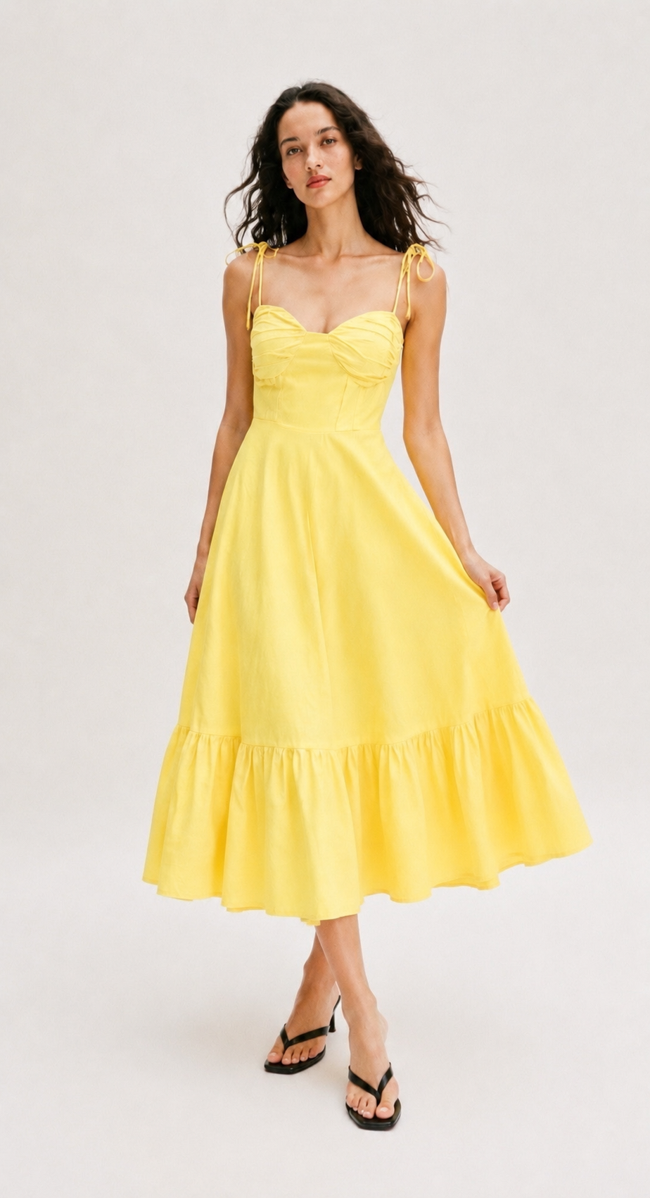 BUTTER YELLOW RUFFLED POPLIN DRESS