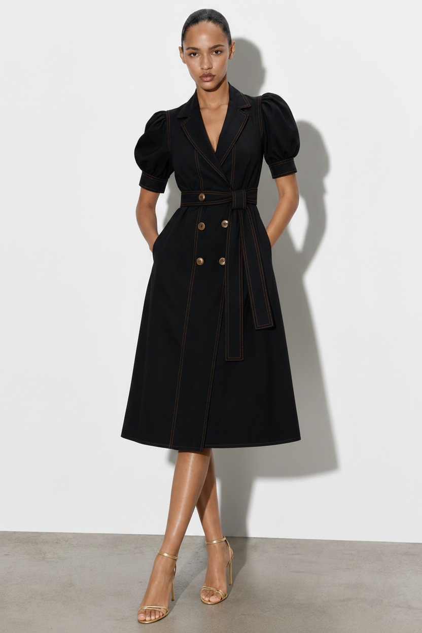 DENIM SHIRT DRESS WITH TIE-UP BELT