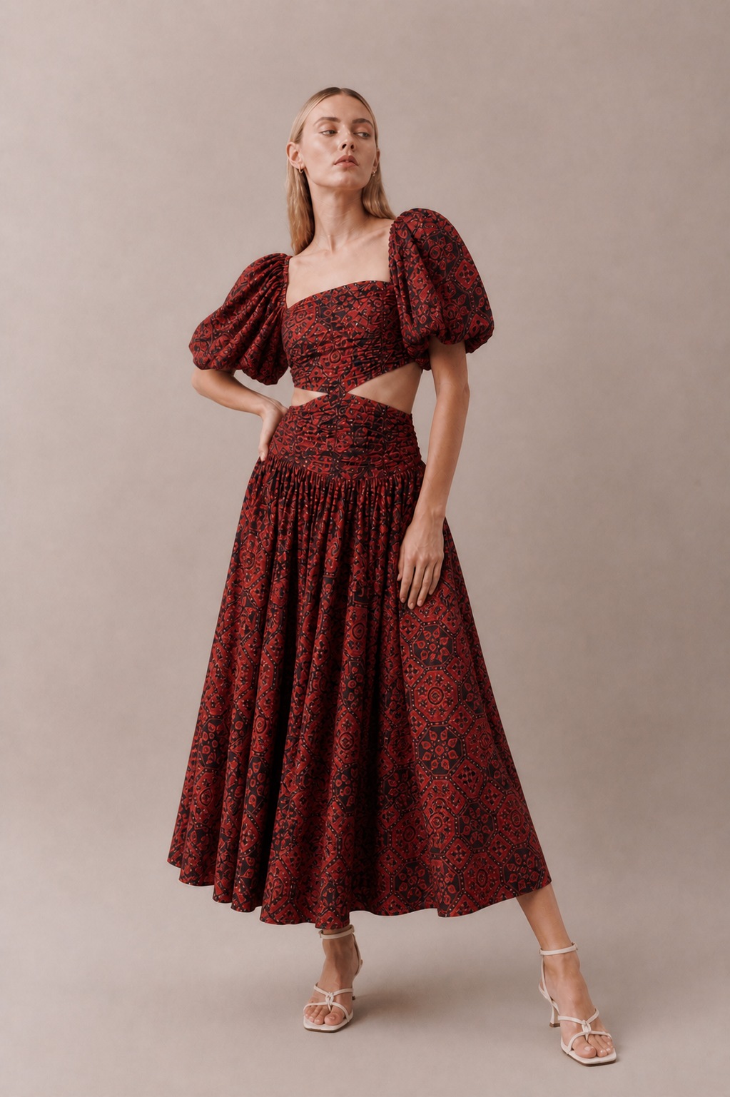 PRINTED MAXI DRESS WITH CUT-OUTS
