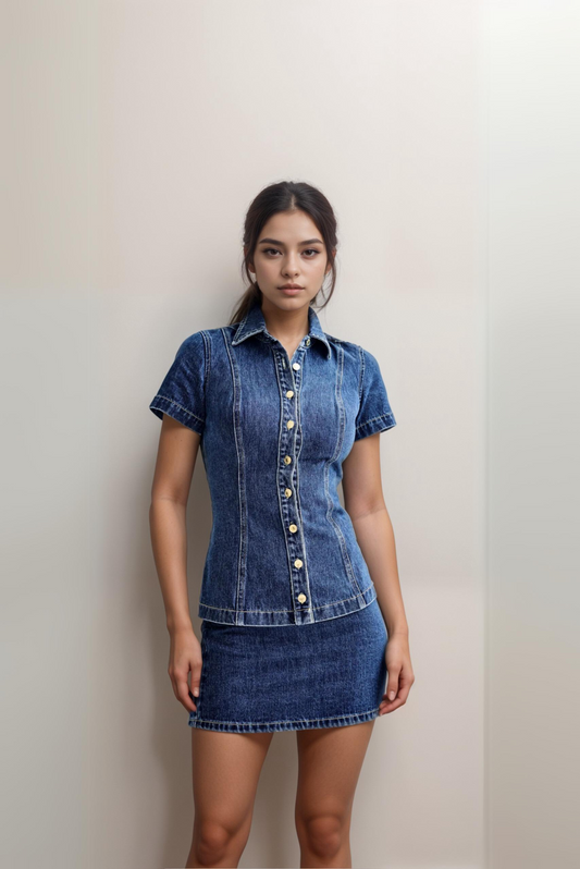 DENIM TOP AND SKIRT SET