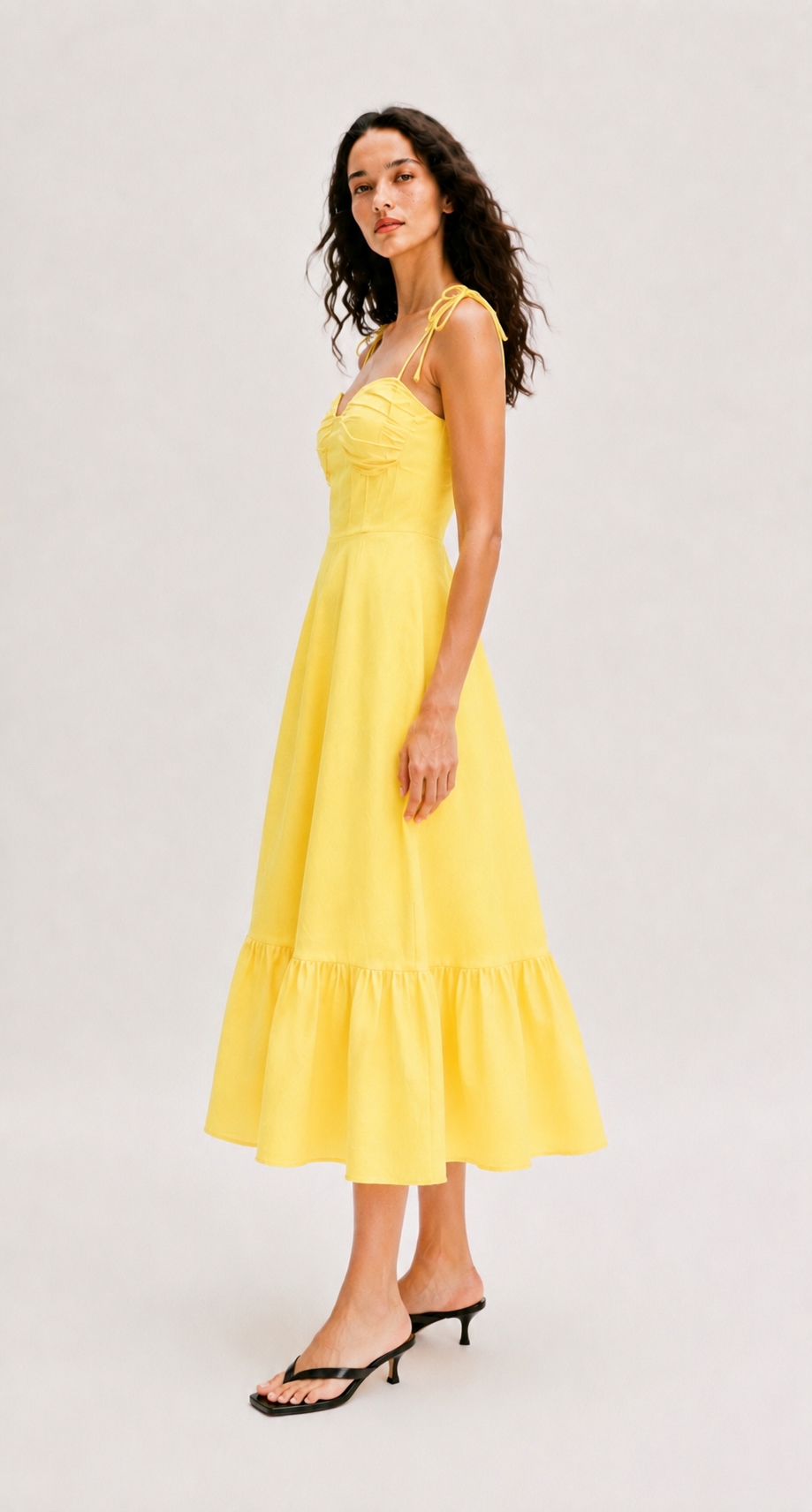 BUTTER YELLOW RUFFLED POPLIN DRESS