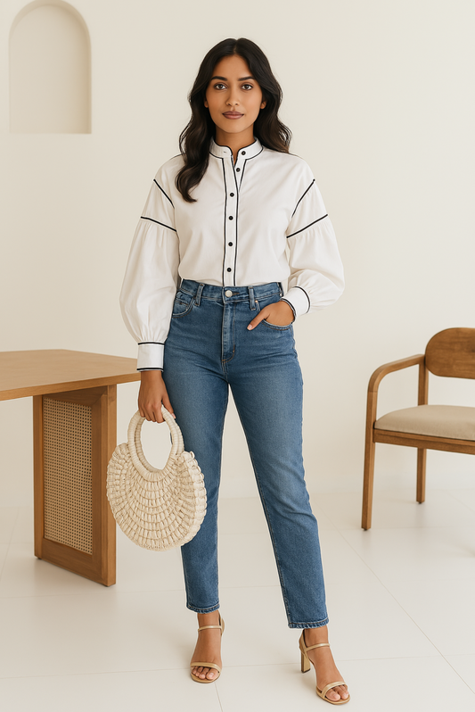 POPLIN SHIRT WITH CONTRAST DETAILING