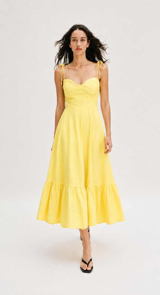 BUTTER YELLOW RUFFLED POPLIN DRESS