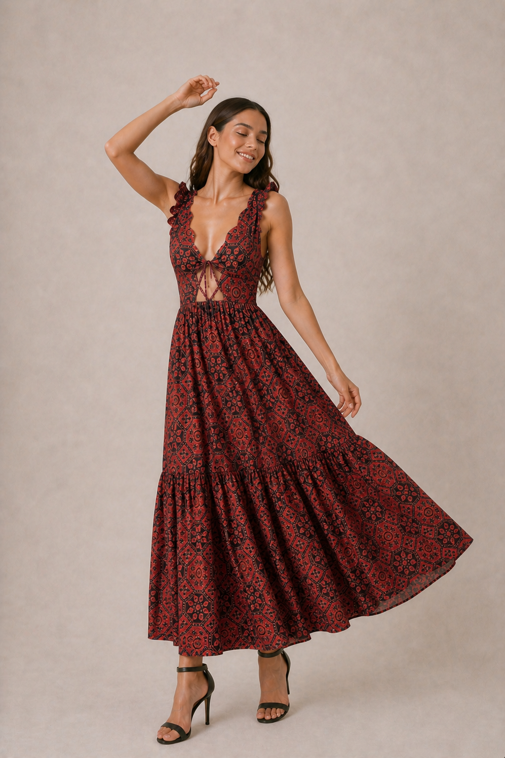 PRINTED MAXI DRESS WITH CUT-OUTS