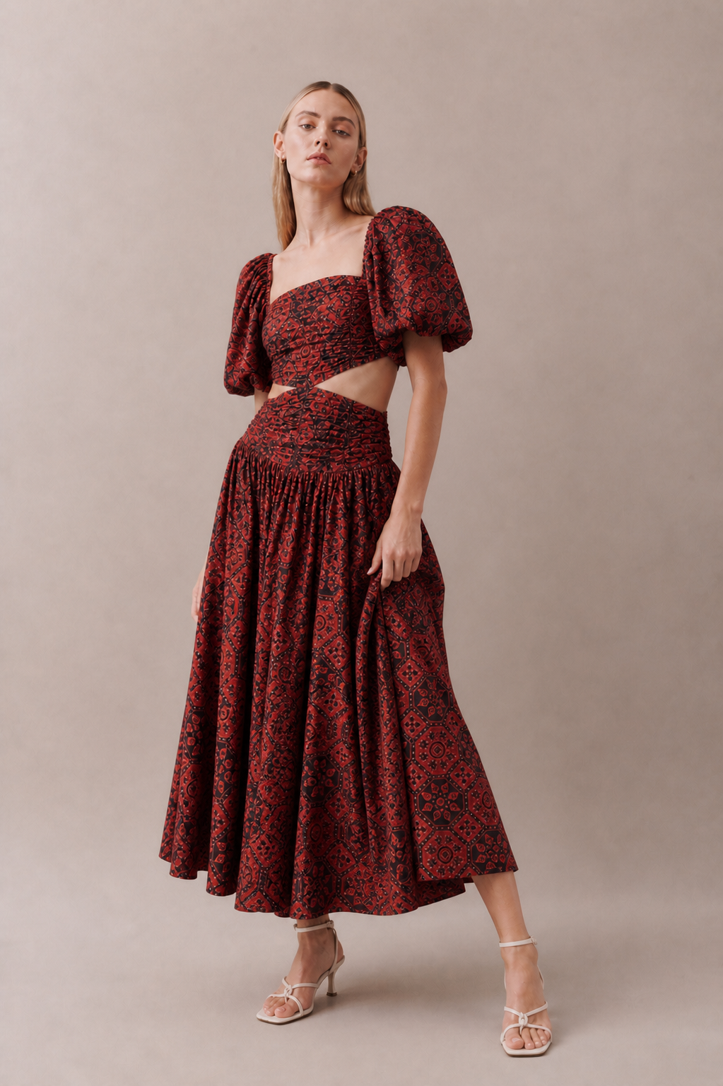 PRINTED MAXI DRESS WITH CUT-OUTS
