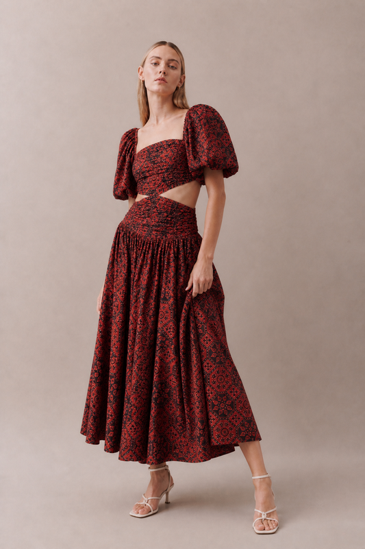 PRINTED MAXI DRESS WITH CUT-OUTS