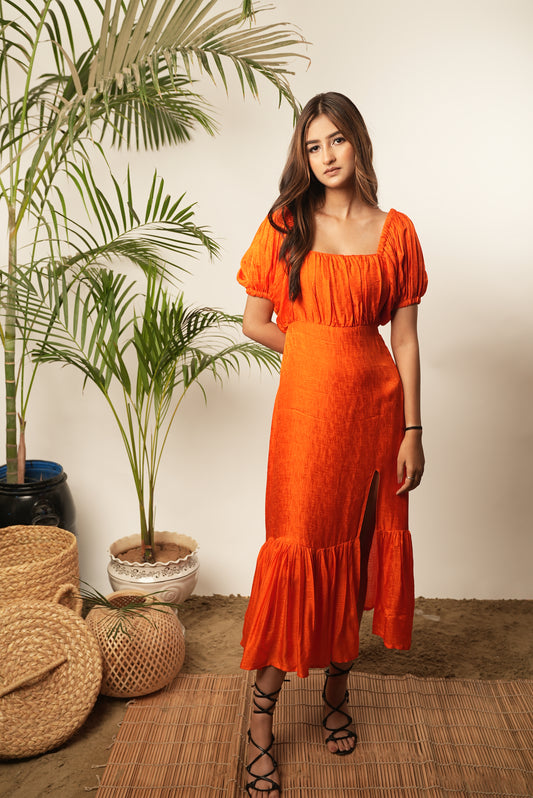 ORANGE MAXI DRESS WITH SLIT