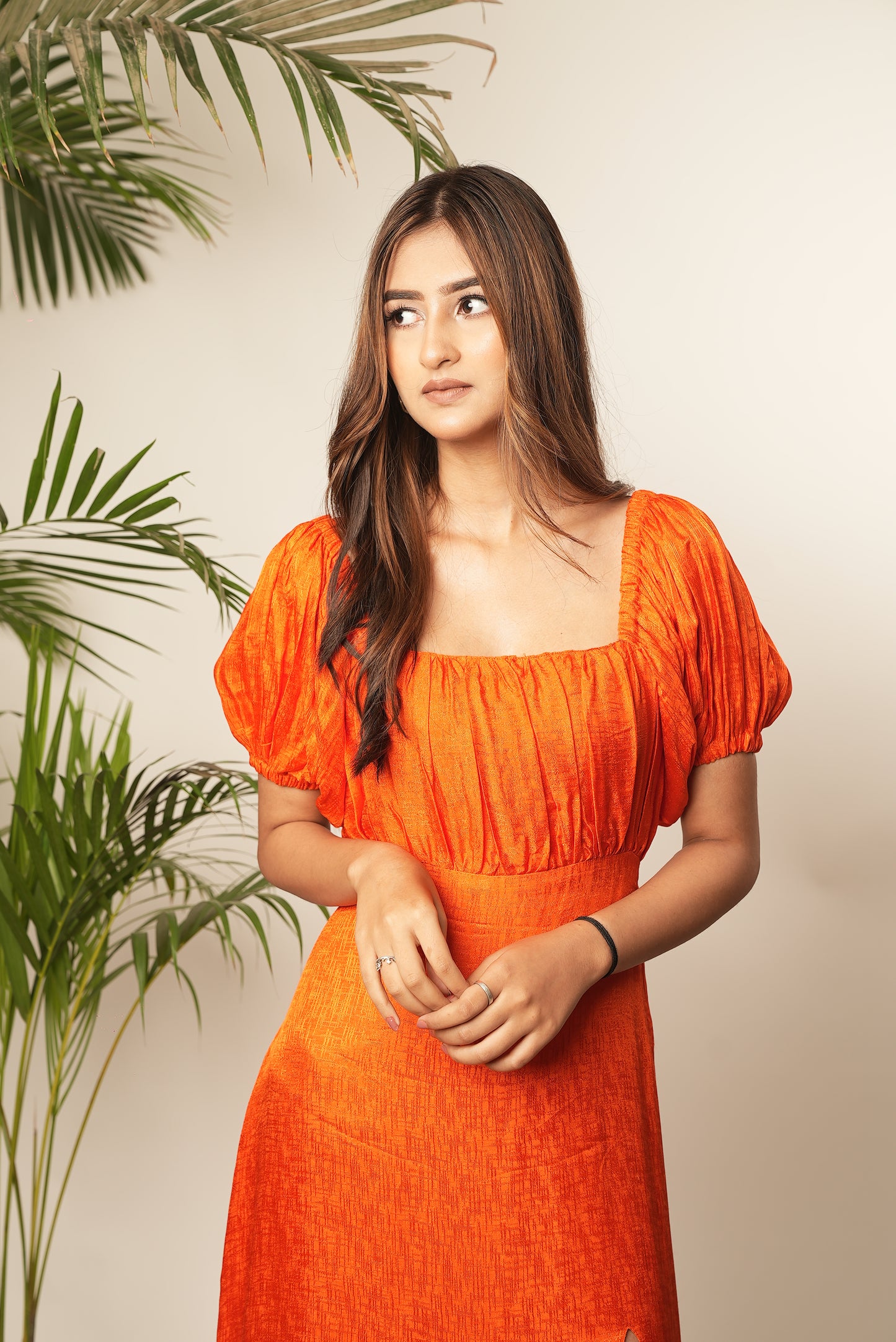 ORANGE MAXI DRESS WITH SLIT