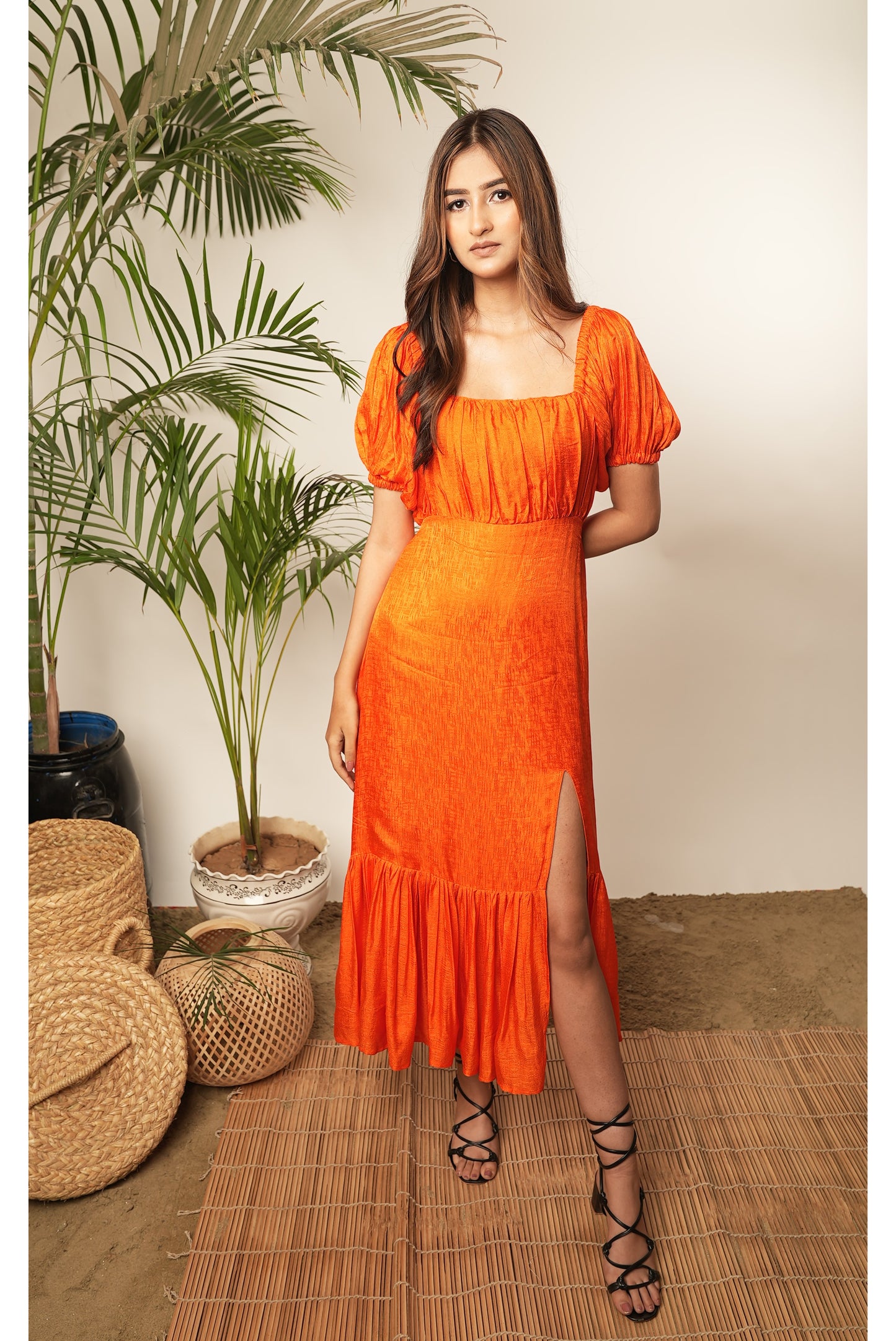 ORANGE MAXI DRESS WITH SLIT