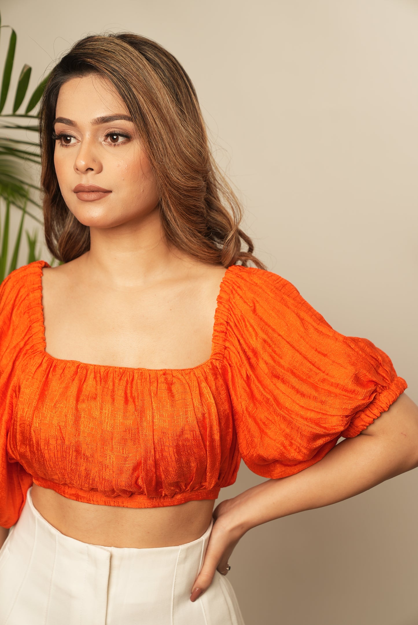 CROP TOP WITH PUFF SLEEVES