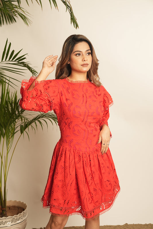 RED SCHIFFLI DRESS