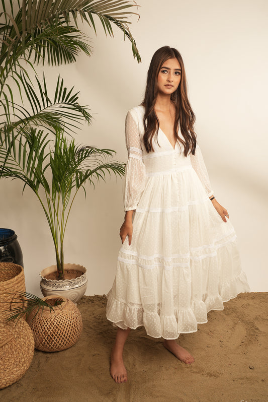 WHITE FLOWY MAXI DRESS
