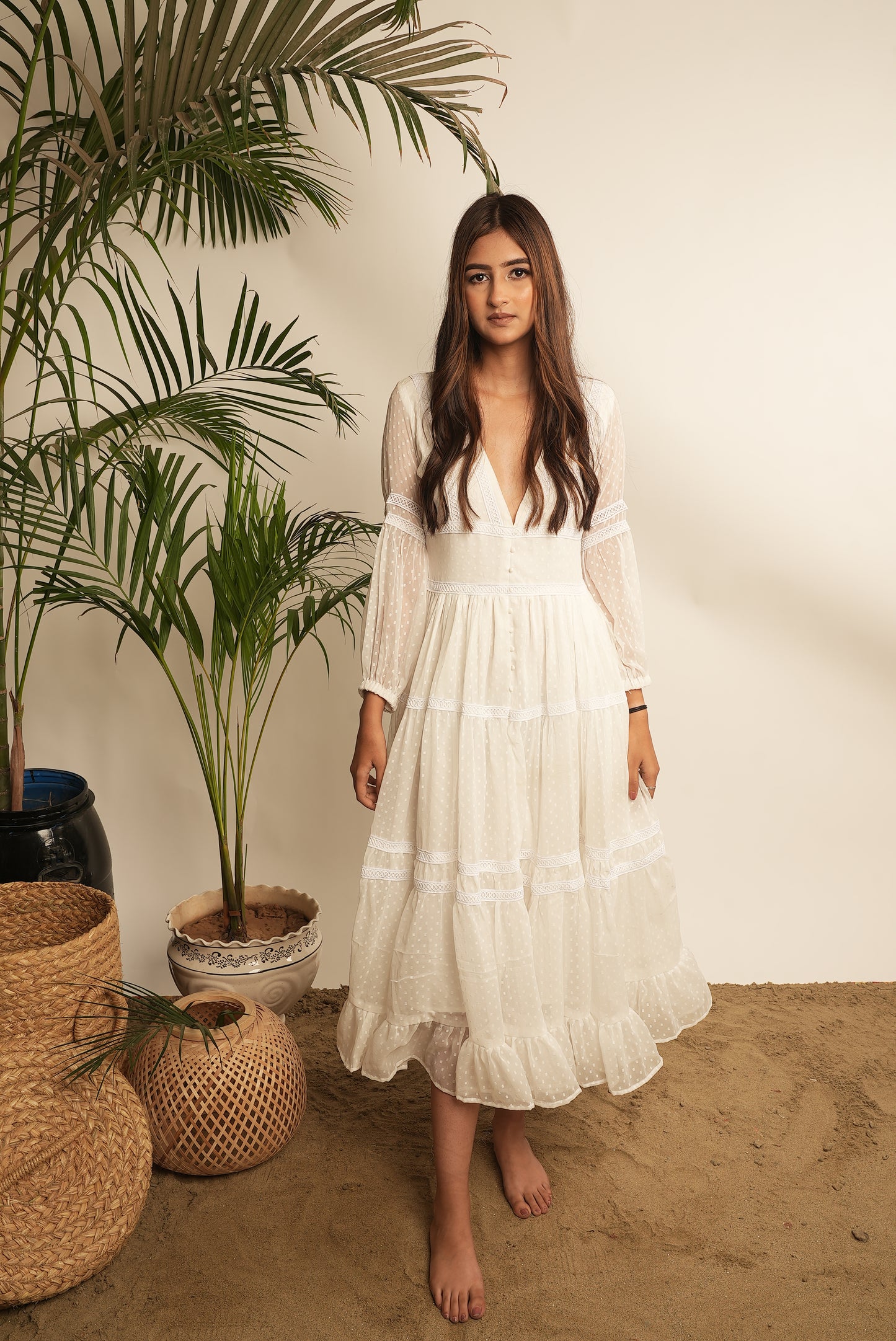WHITE FLOWY MAXI DRESS
