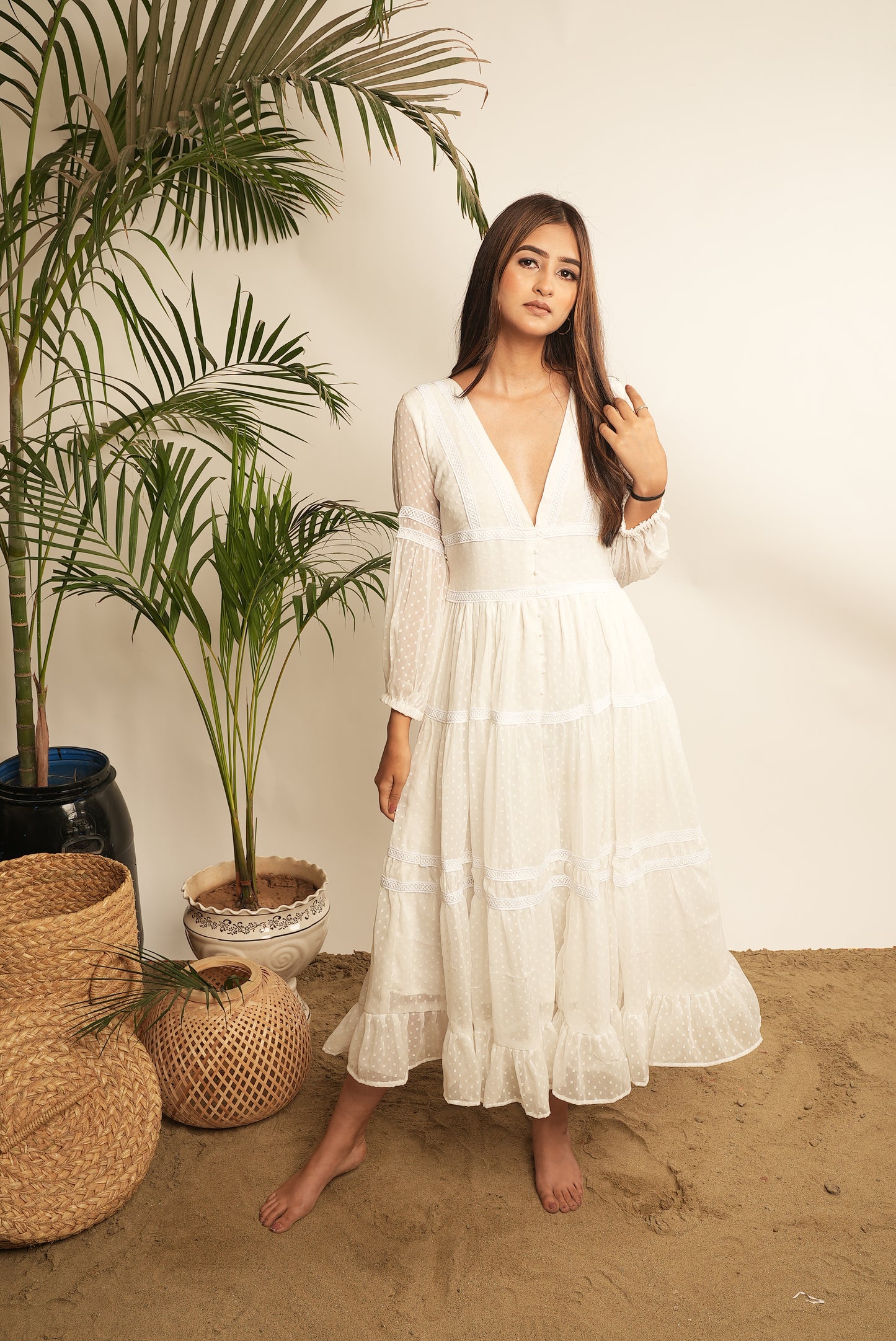 WHITE FLOWY MAXI DRESS