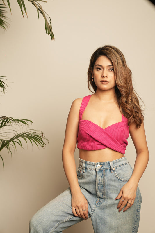 RIBBED CROP TOP WITH OVERLAPPING DETAILING