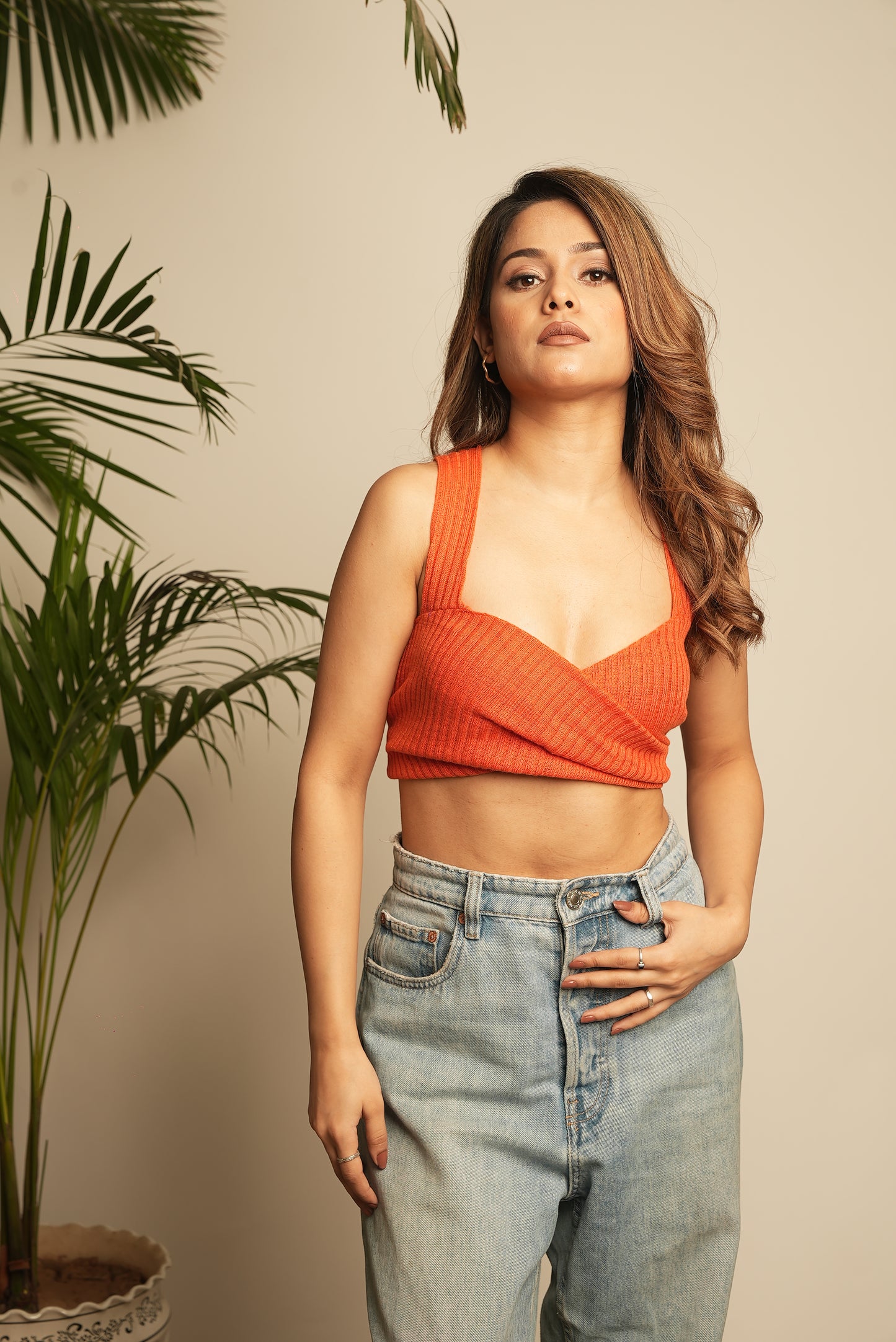 RIBBED CROP TOP WITH OVERLAPPING DETAILING