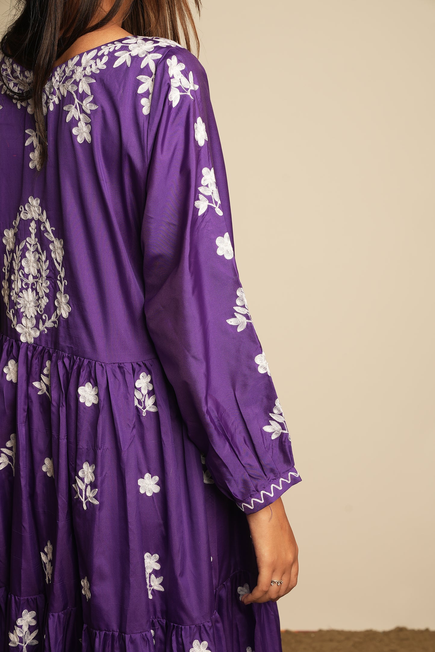 PURPLE EMBROIDERED SILK DRESS