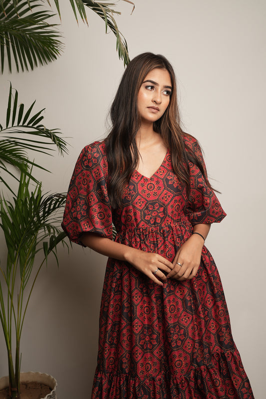 RED PRINTED MAXI DRESS