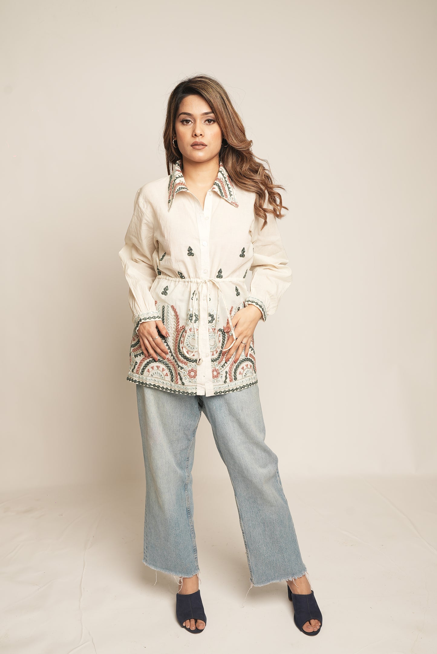 OFF WHITE EMBROIDERED SHIRT