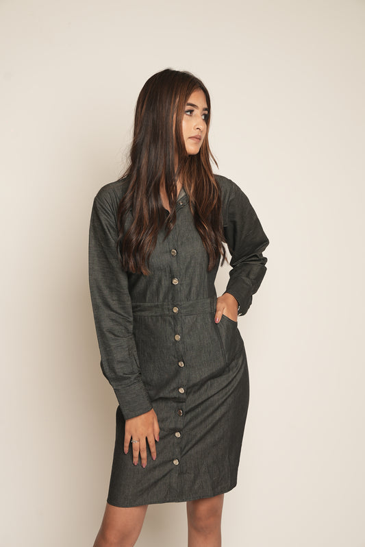 COTTON DENIM SHIRT DRESS