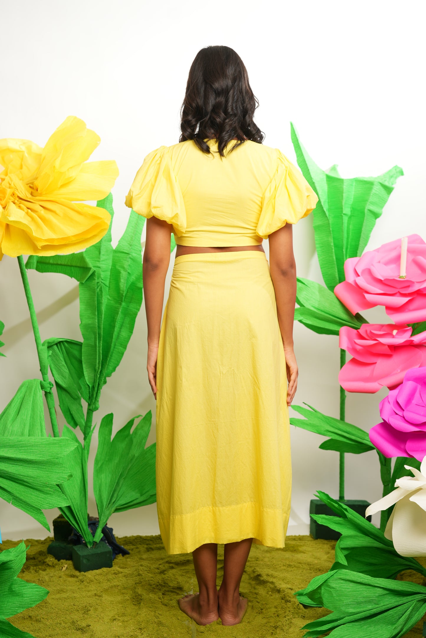 Yellow Puff Sleeves top with Maxi Skirt