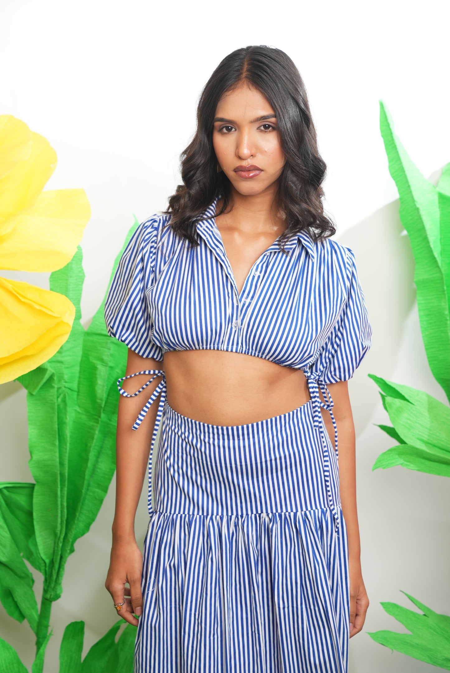STRIPE CROPPED SHIRT AND MAXI SKIRT SET