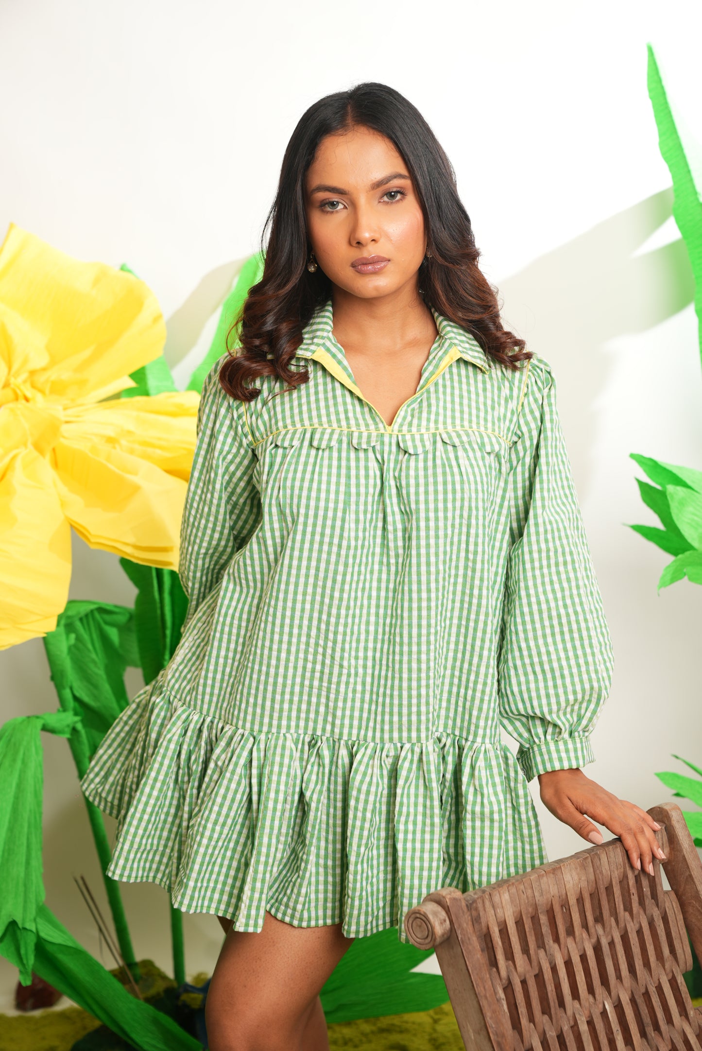SHORT GINGHAM PRINT DRESS