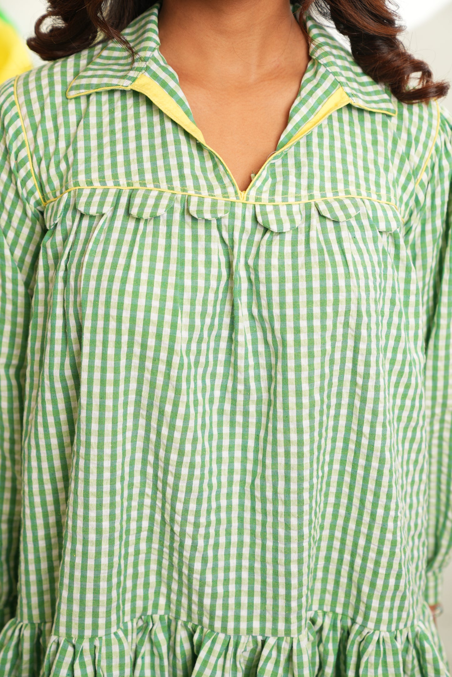 SHORT GINGHAM PRINT DRESS