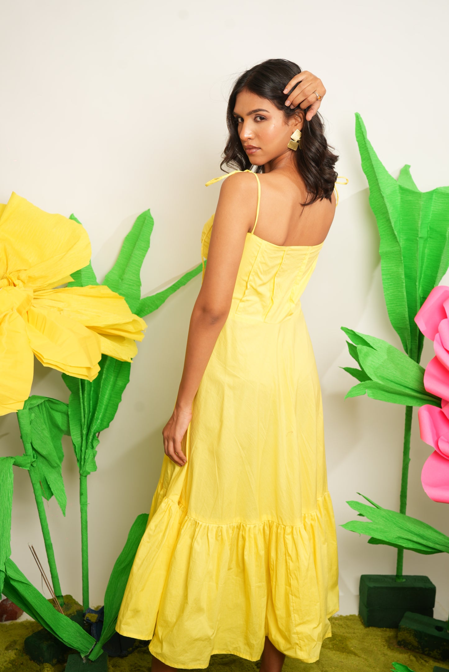 BUTTER YELLOW RUFFLED POPLIN DRESS