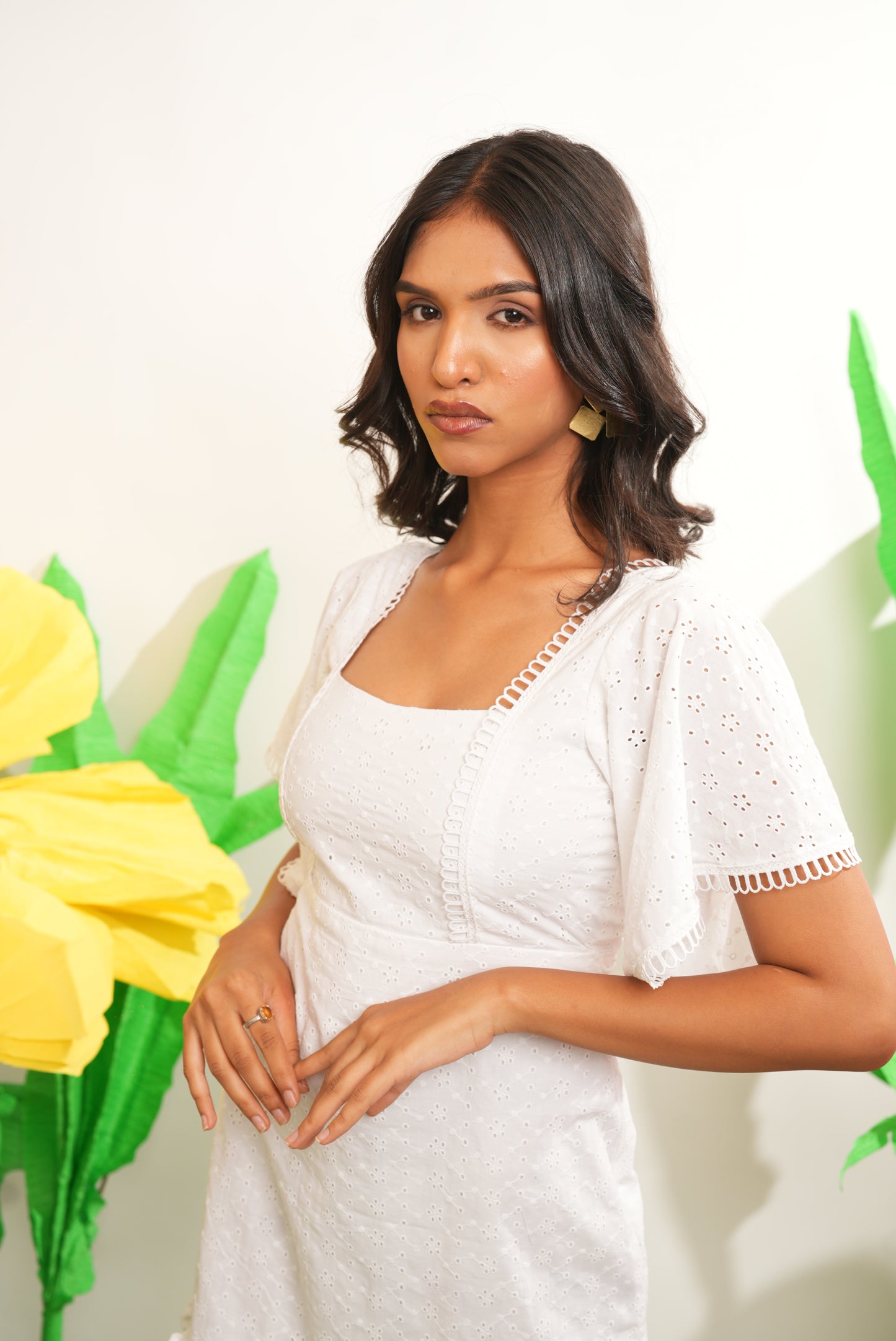 WHITE SCHIFFILI SHORT RUFFLE DRESS