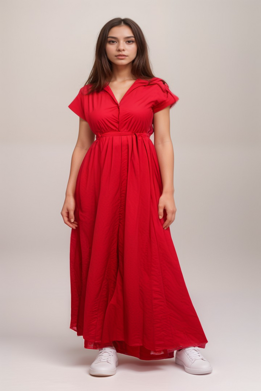 RED SHIRT DRESS MAXI DRESS