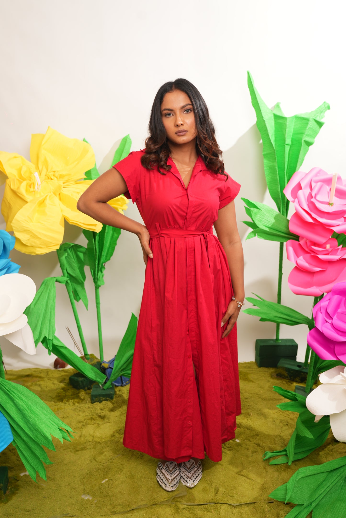 RED SHIRT DRESS MAXI DRESS